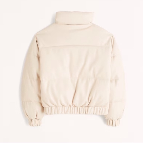 Abercrombie Ultra Mini Puff Vegan Leather Jacket in Light Taupe - Picture 2 of 2